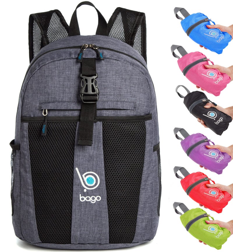 Bago Lightweight Backpack for Hiking Backpack for Women and Men - 25L Travel Day Pack - Foldable Hiking Daypack Ultralight for Camping Outdoor Sports - Packable Backpack for Travel (SnowBlack) - Image 1